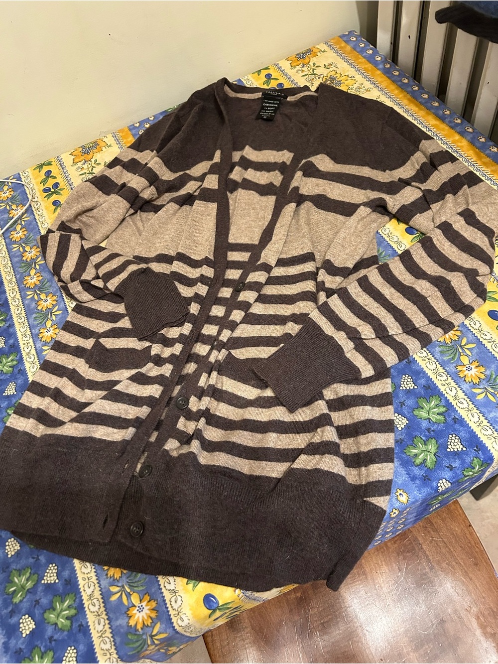 Aritzia Talula Striped Button-Front thigh length Cardigan